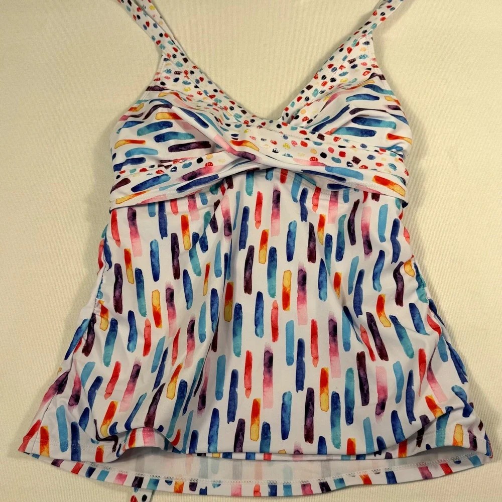 Unbranded Tankini Swim Top Small Multicolor Watercolor Abstract Twist Front‎ Tie